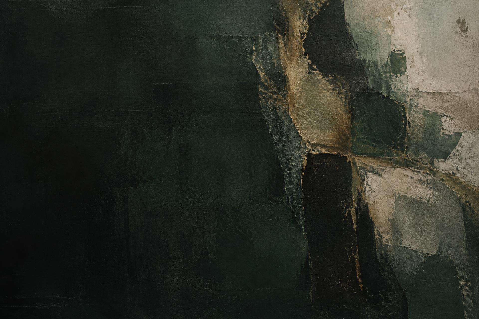 Abstract mineral pigment composition in forest green, graphite and brass